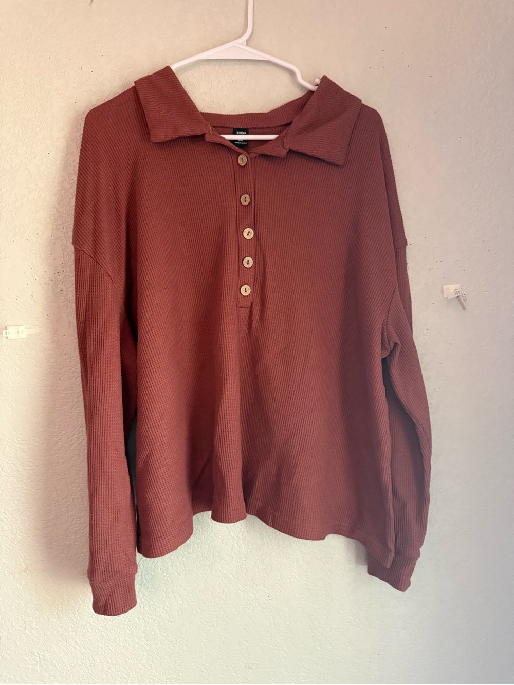 Plus Size Waffle Knit Polo Top | Dusty Rose / Mauve | Size 2XL